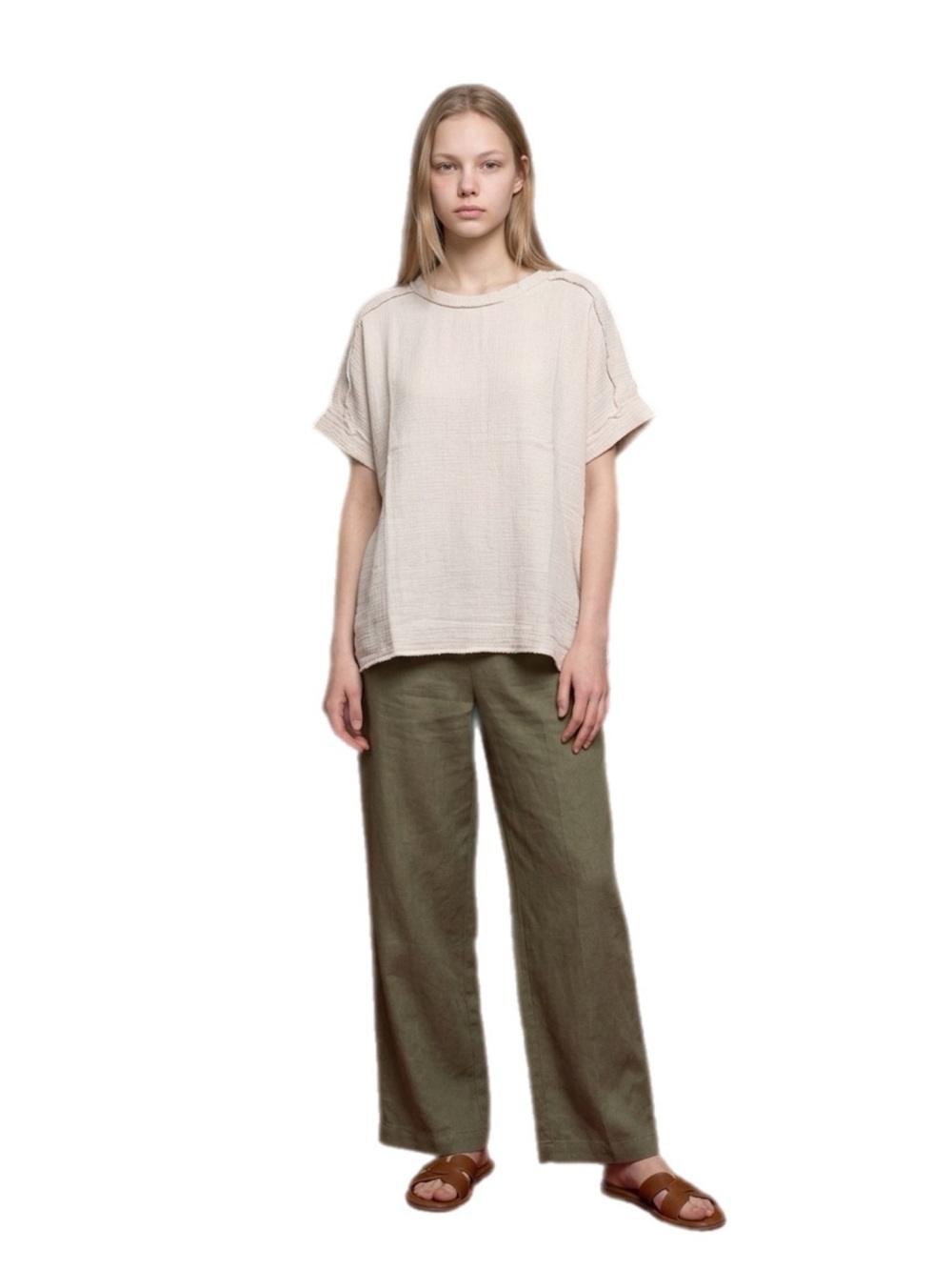 Zenana 100% Cotton Double Gauze Boxy Tee | Cream | NWOT | Medium